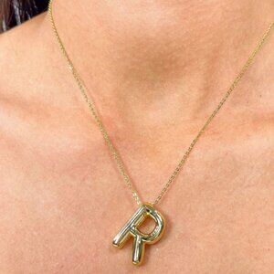✨ Gold Tone Bubble Initial Necklace R | Adjustable Chain